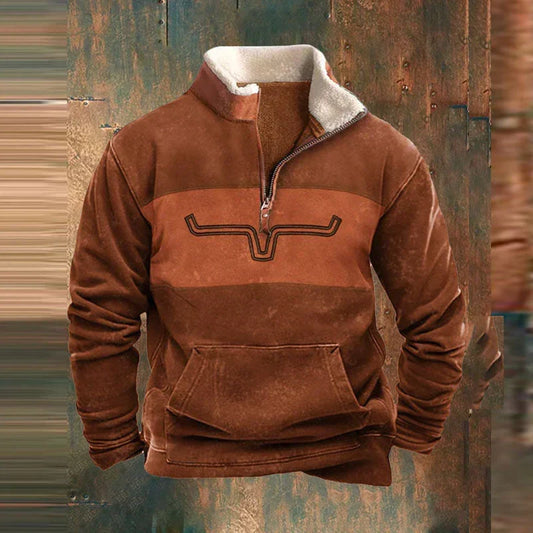 Pull en polaire style western avec col demi-zip pour homme