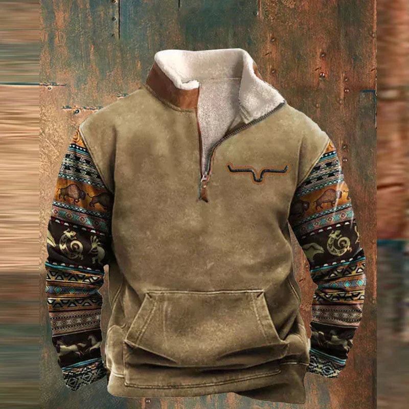 Pull en polaire style western avec col demi-zip pour homme