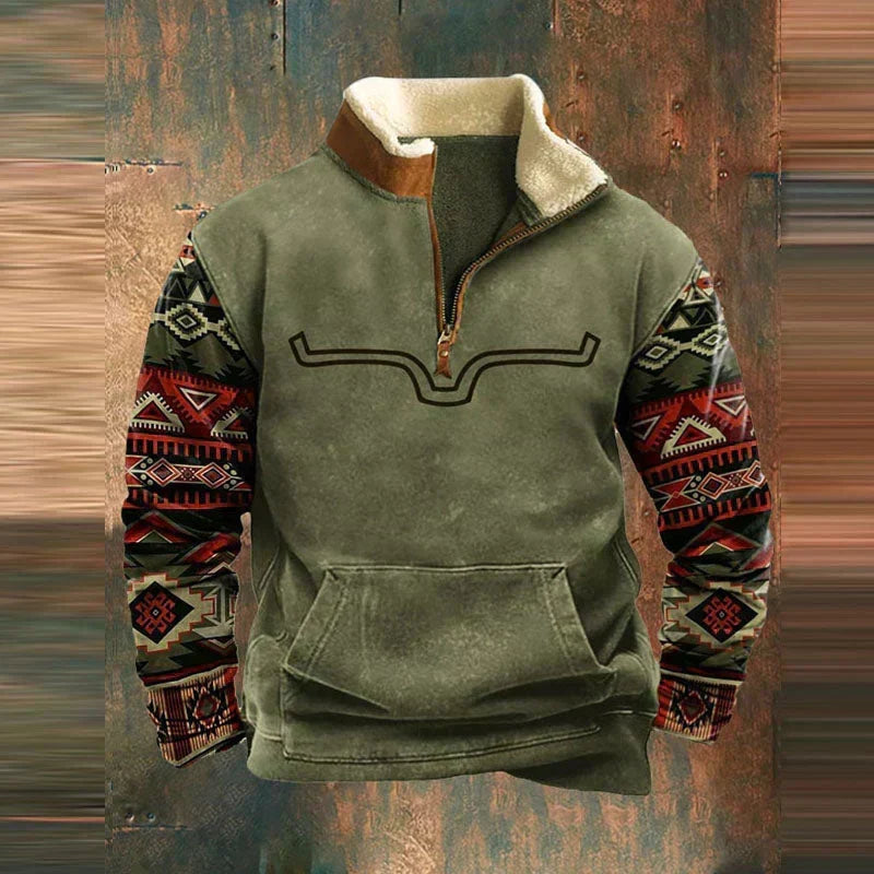 Pull en polaire style western avec col demi-zip pour homme