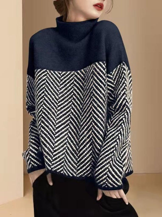 Pull en tricot à col roulé et design colorblock pour femme