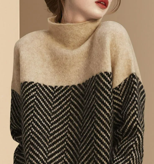 Pull en tricot à col roulé et design colorblock pour femme