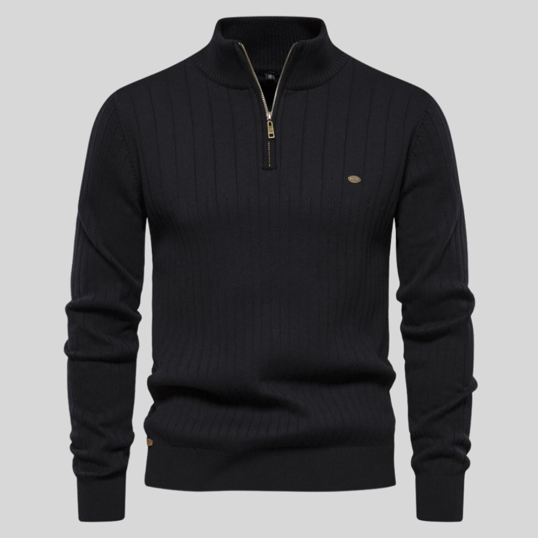 Pull en tricot à demi-zip pour homme à rayures côtelées