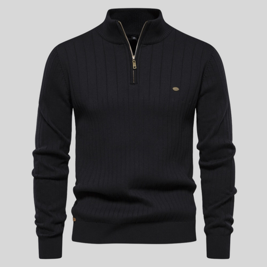Pull en tricot à demi-zip pour homme à rayures côtelées