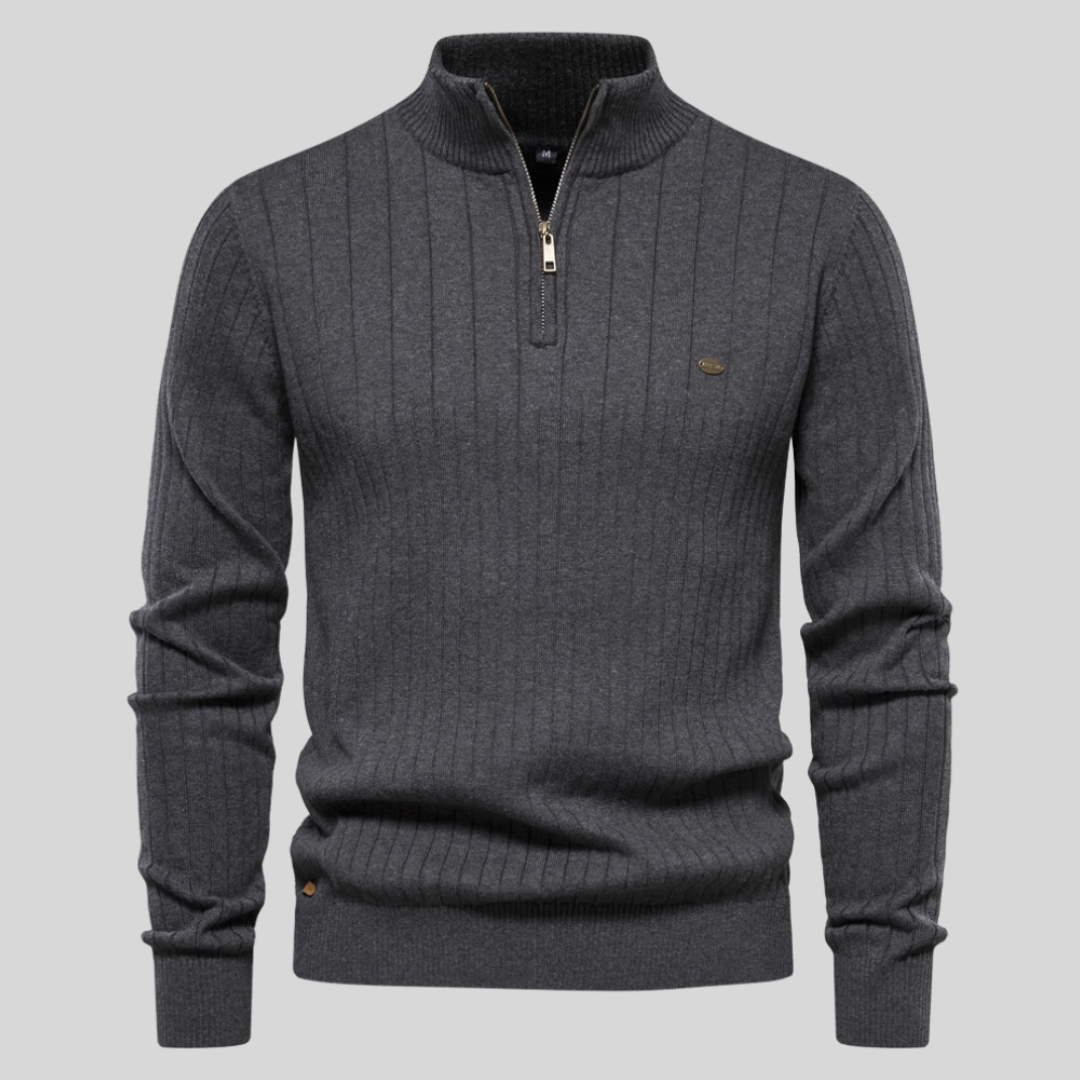 Pull en tricot à demi-zip pour homme à rayures côtelées