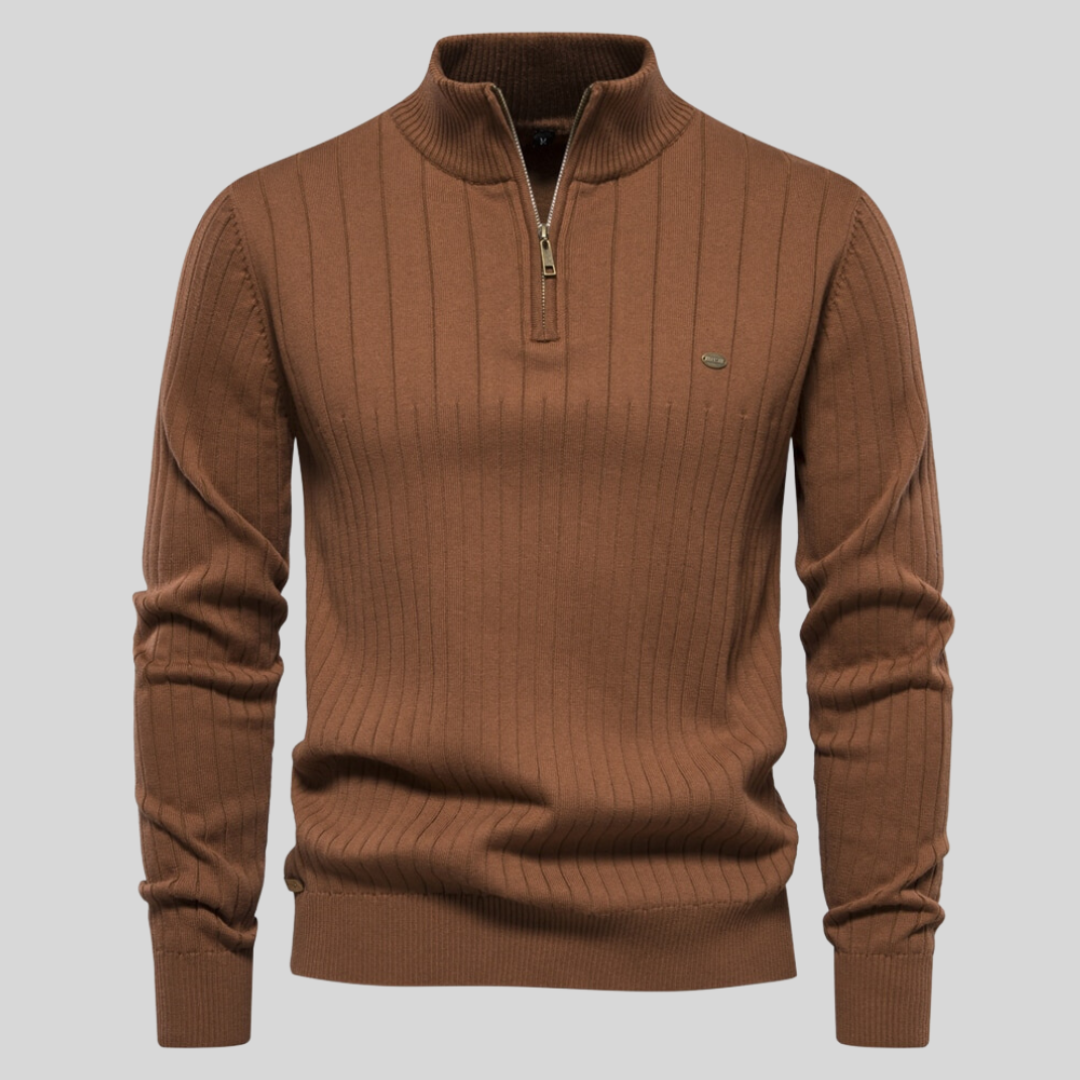 Pull en tricot à demi-zip pour homme à rayures côtelées