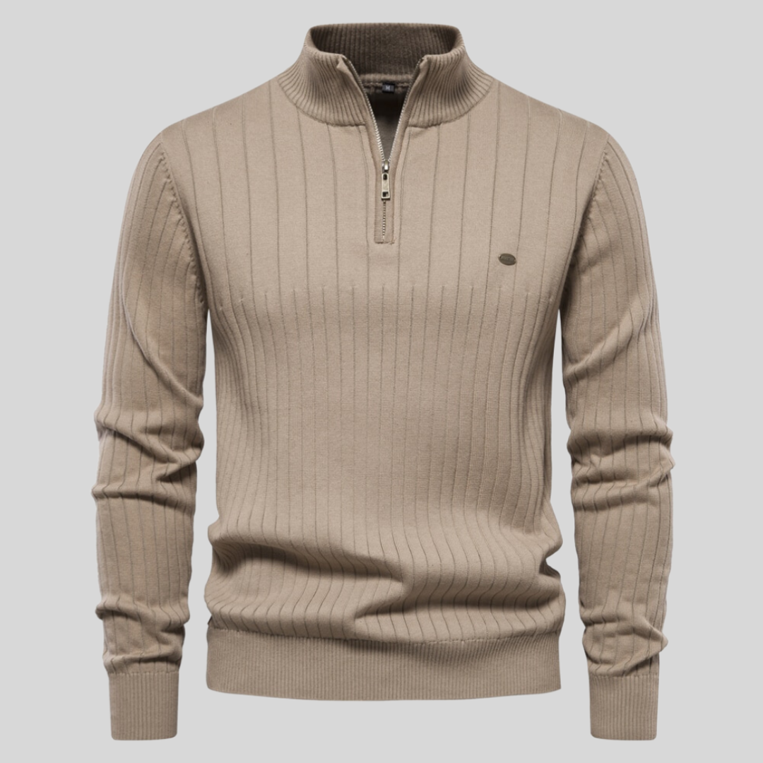 Pull en tricot à demi-zip pour homme à rayures côtelées