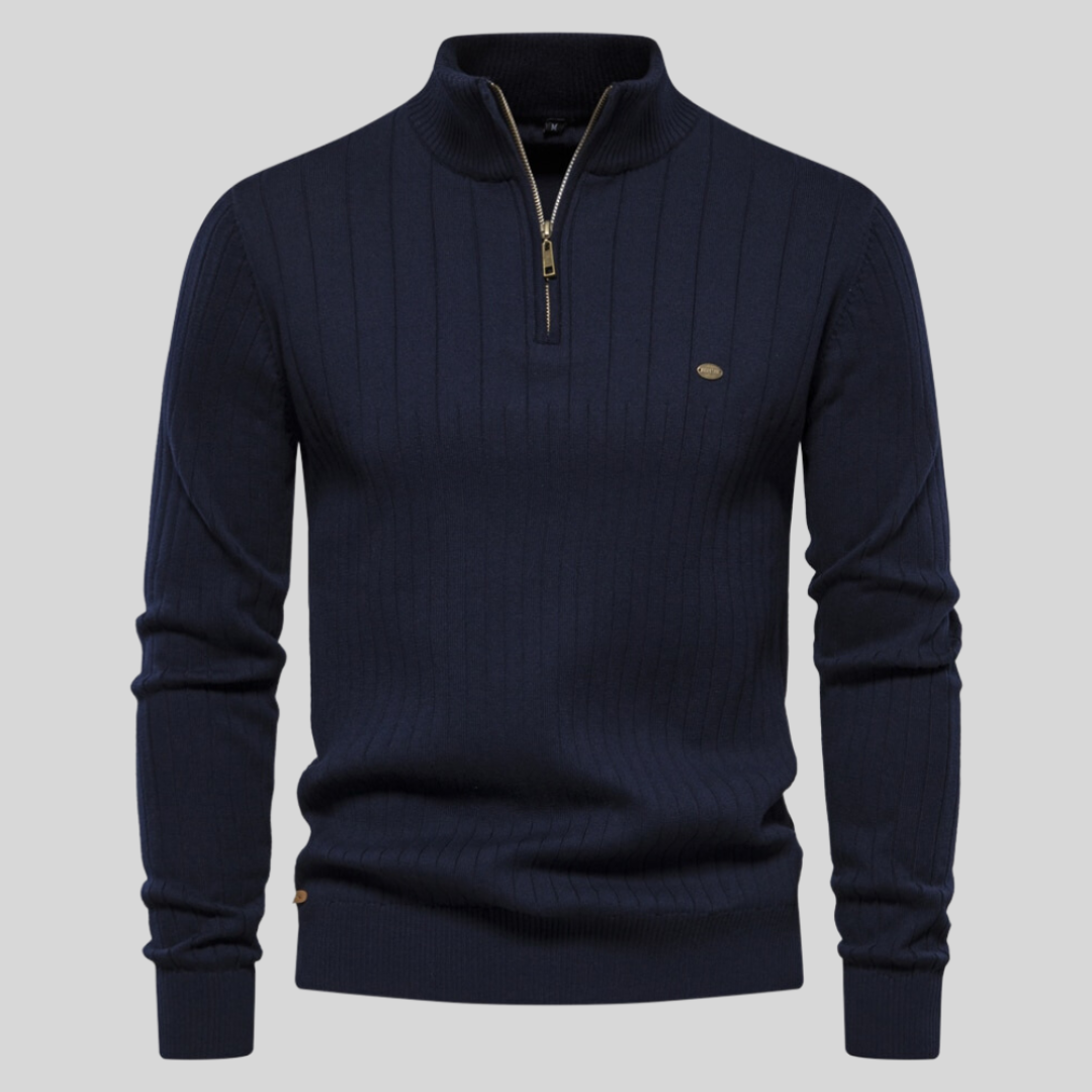 Pull en tricot à demi-zip pour homme à rayures côtelées