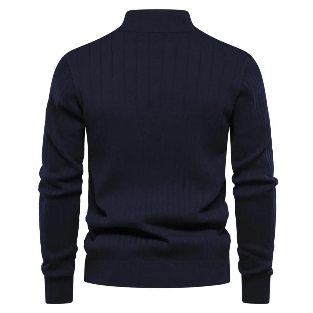 Pull en tricot à demi-zip pour homme à rayures côtelées