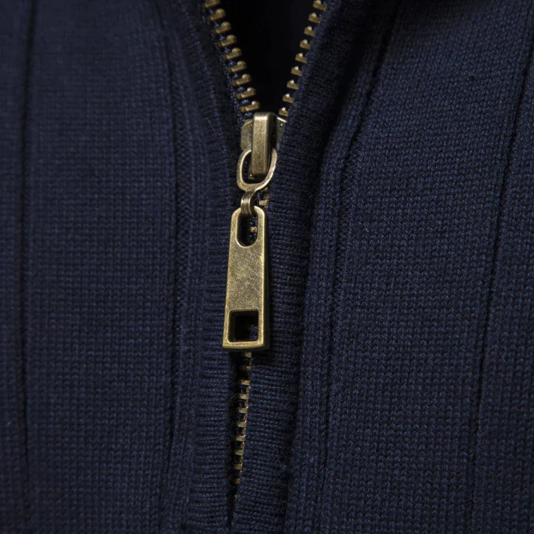 Pull en tricot à demi-zip pour homme à rayures côtelées