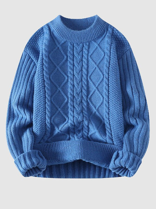 Pull en tricot à torsades et col rond pour homme