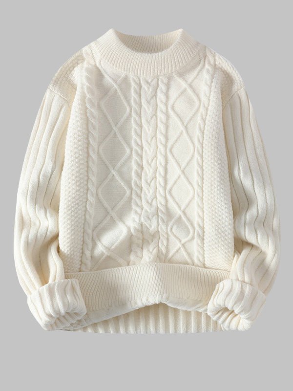 Pull en tricot à torsades et col rond pour homme