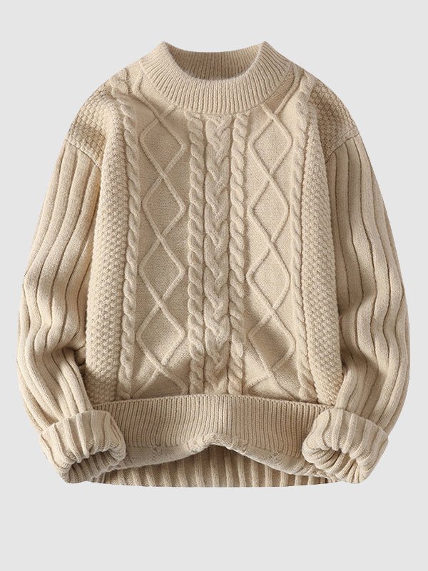 Pull en tricot à torsades et col rond pour homme