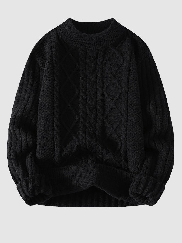 Pull en tricot à torsades et col rond pour homme