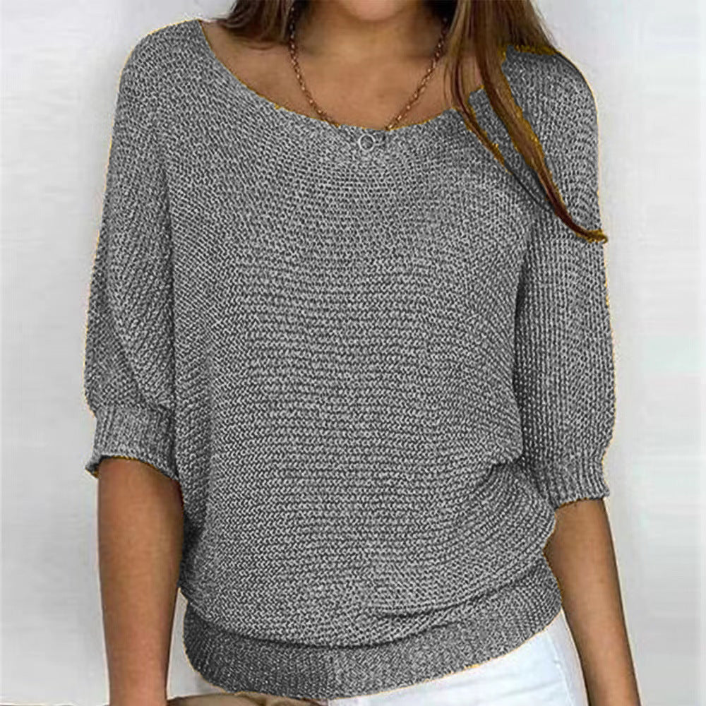 Pull en tricot ample pour femme avec manches 3/4