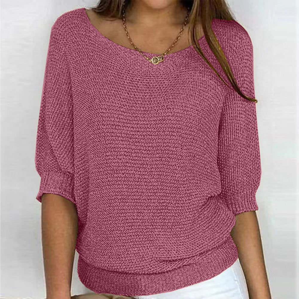 Pull en tricot ample pour femme avec manches 3/4