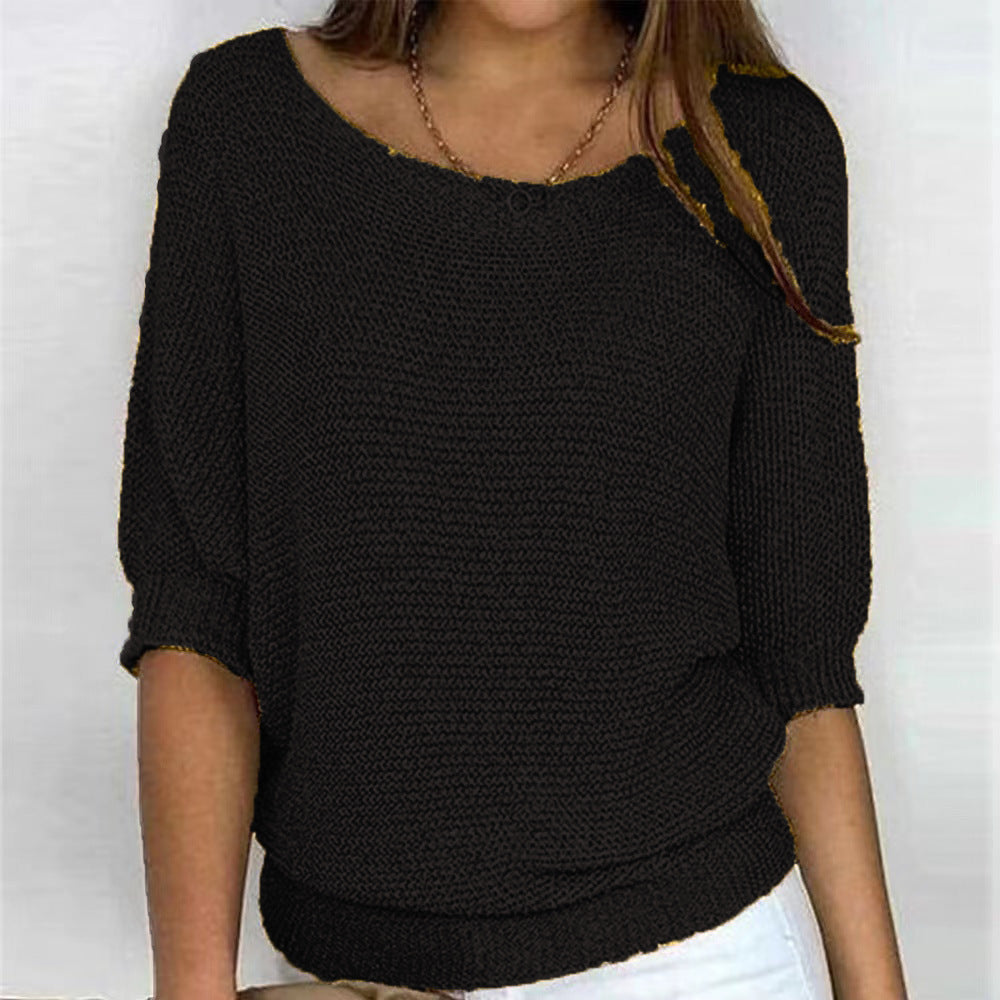 Pull en tricot ample pour femme avec manches 3/4