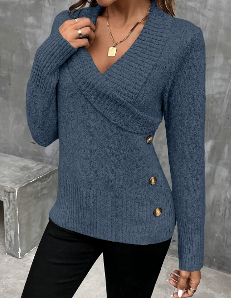 Pull en tricot cintré à col en V pour femme
