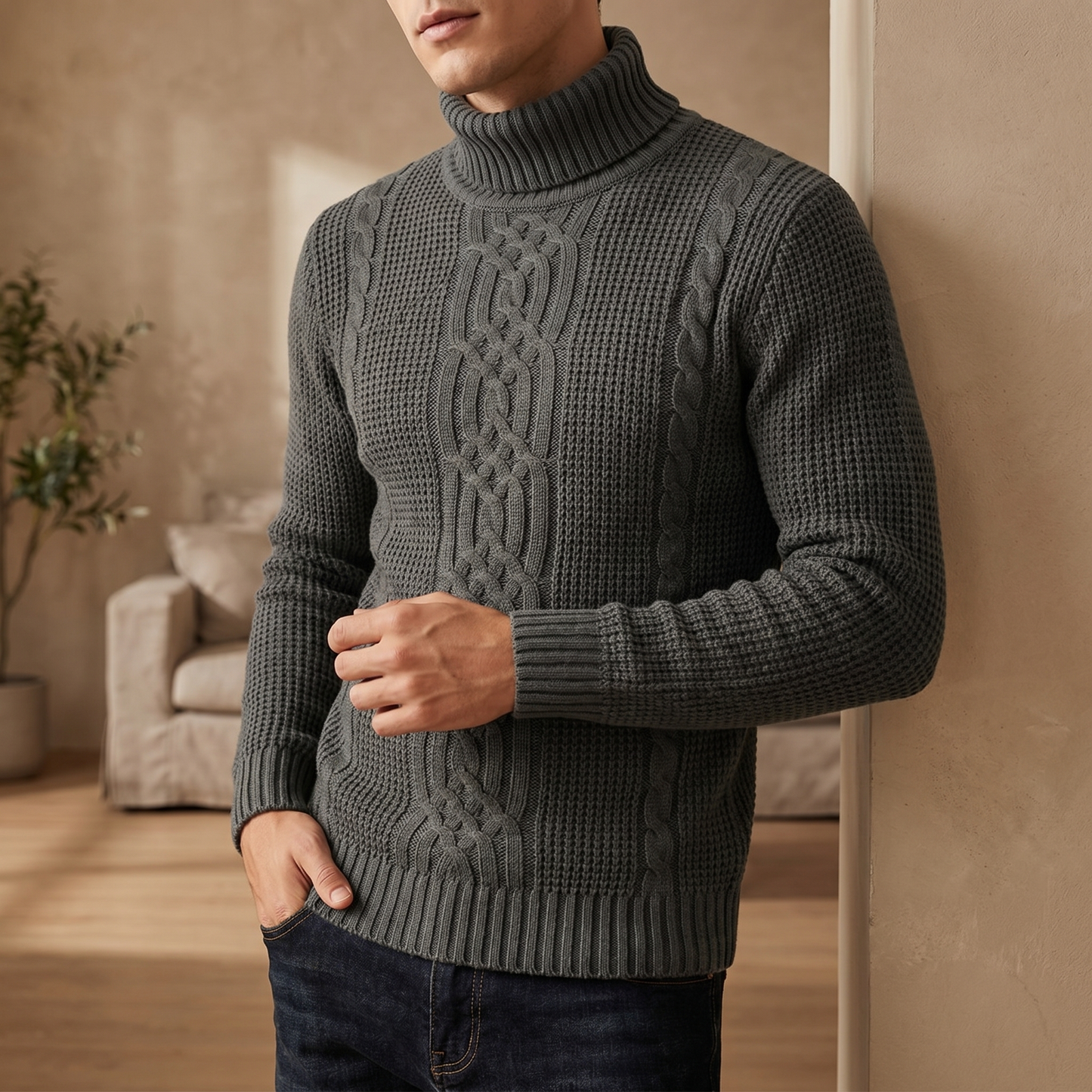 Pull en tricot de coton torsadé pour homme | Pull d'hiver chaud et décontracté