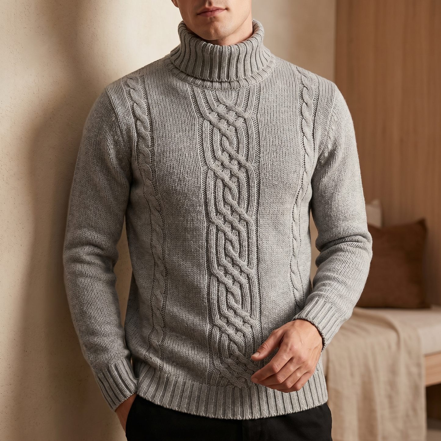 Pull en tricot de coton torsadé pour homme | Pull d'hiver chaud et décontracté