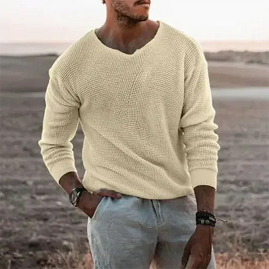 Pull en tricot décontracté à col en V et manches longues pour homme