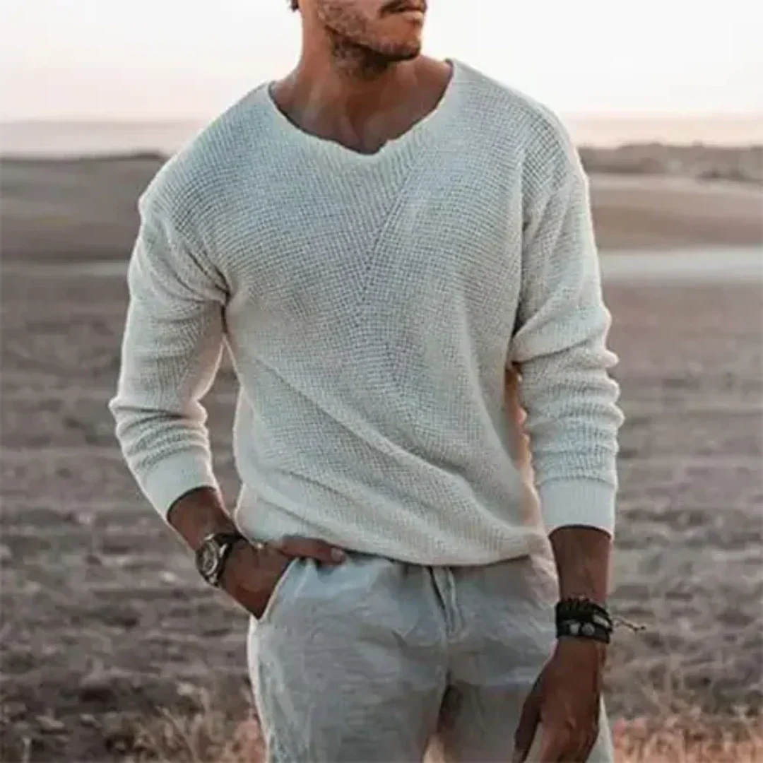 Pull en tricot décontracté à col en V et manches longues pour homme