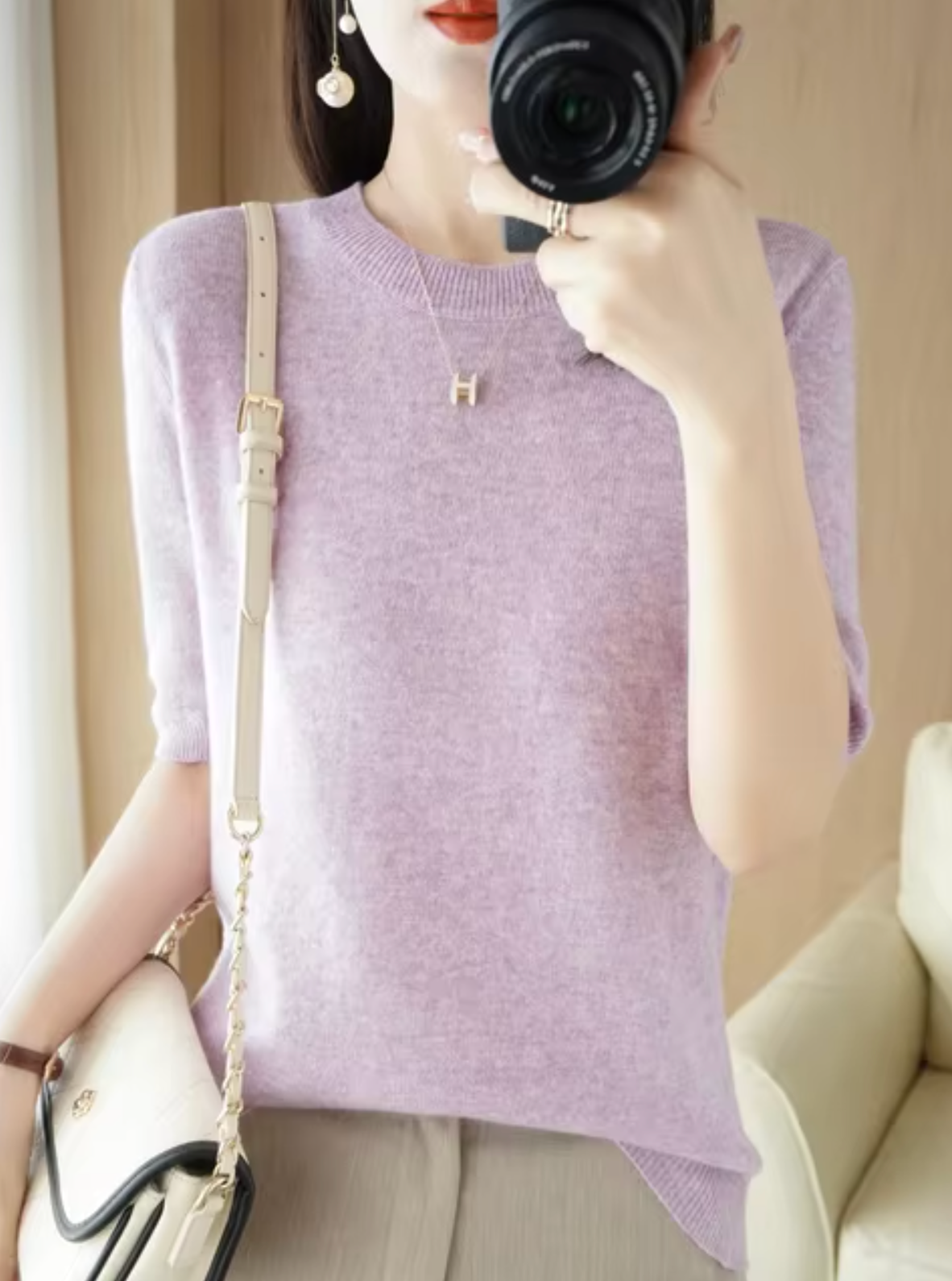 Pull femme à manches courtes
