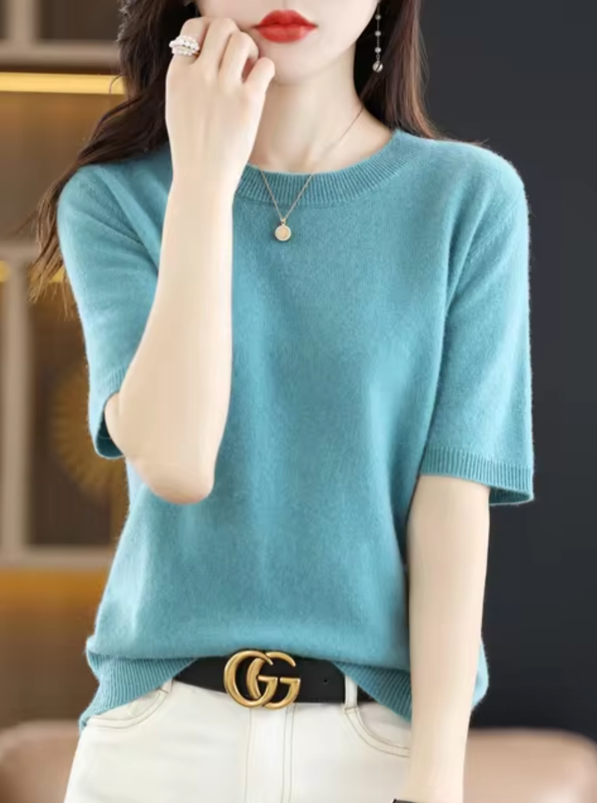 Pull femme à manches courtes