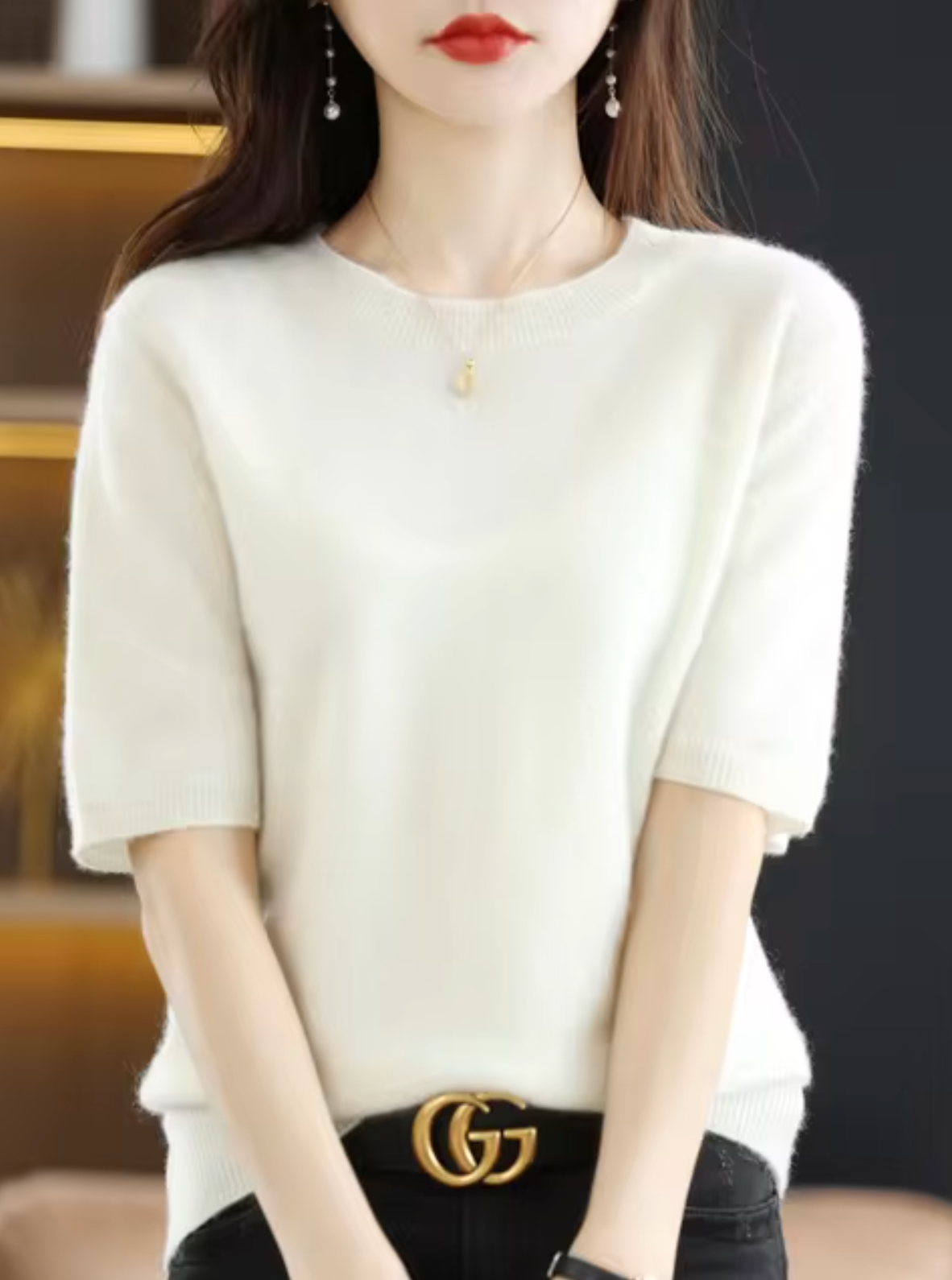 Pull femme à manches courtes