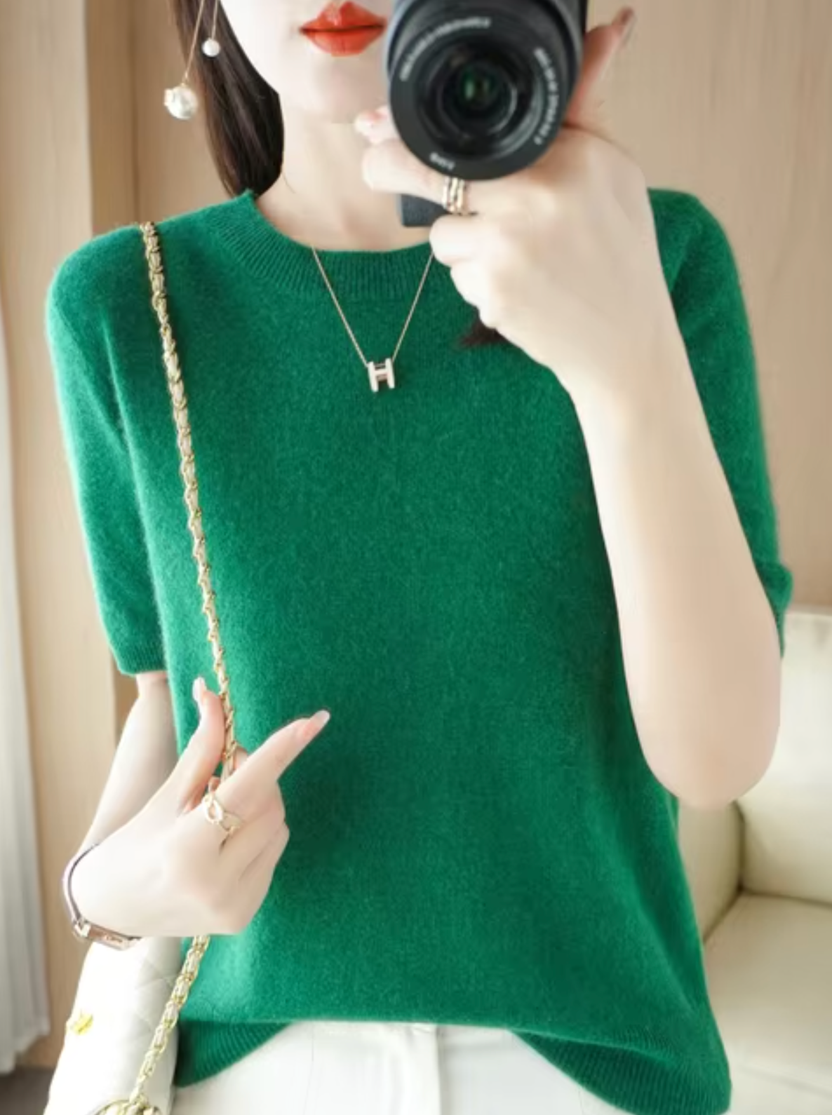 Pull femme à manches courtes