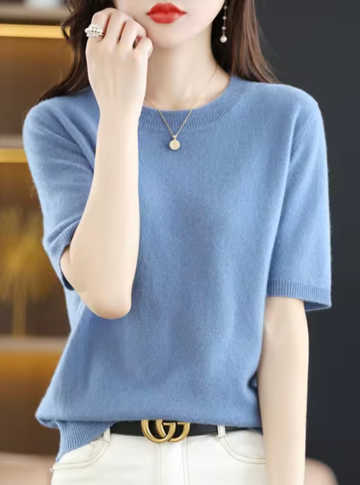 Pull femme à manches courtes