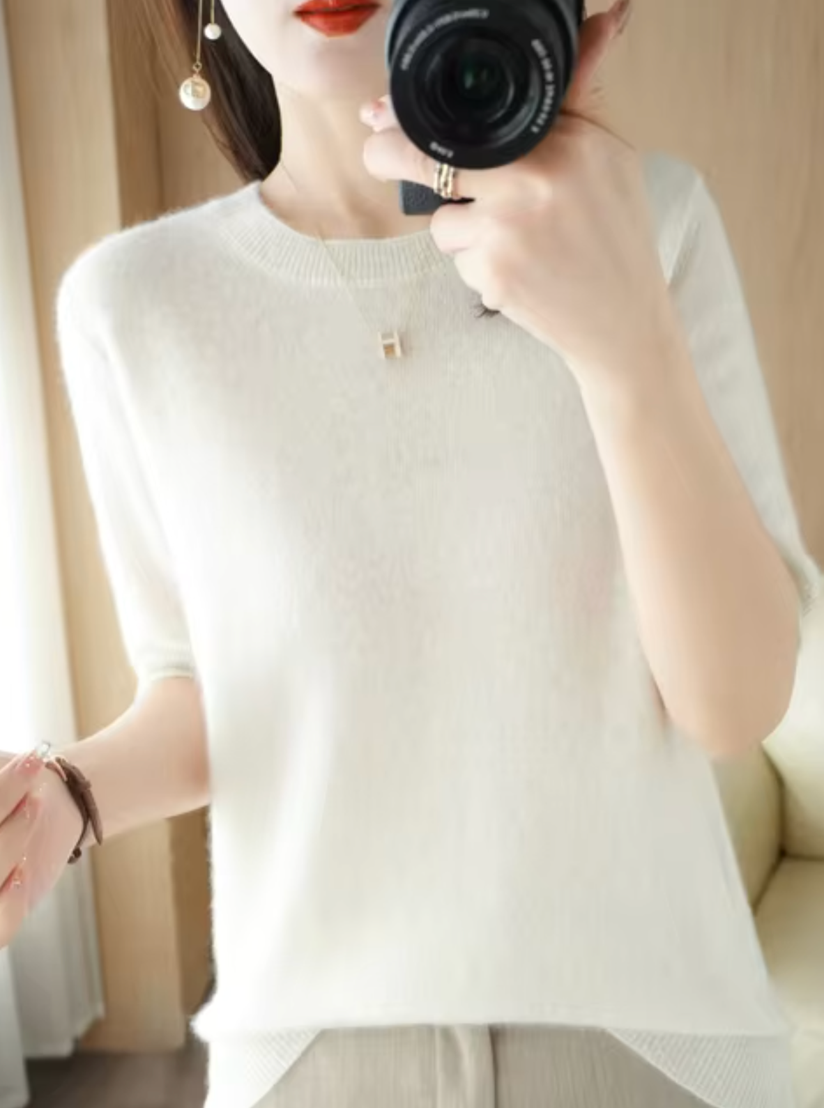 Pull femme à manches courtes