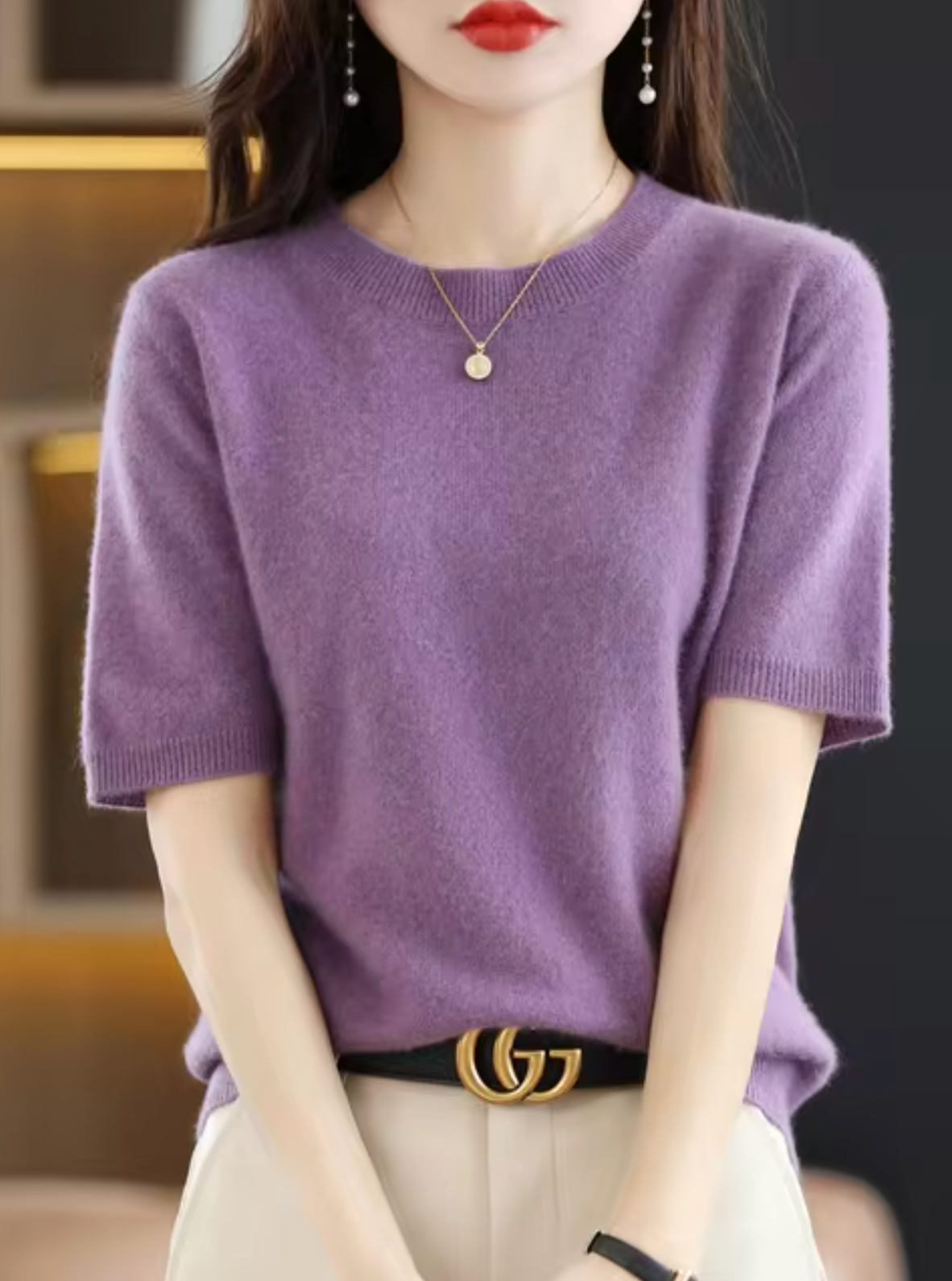 Pull femme à manches courtes