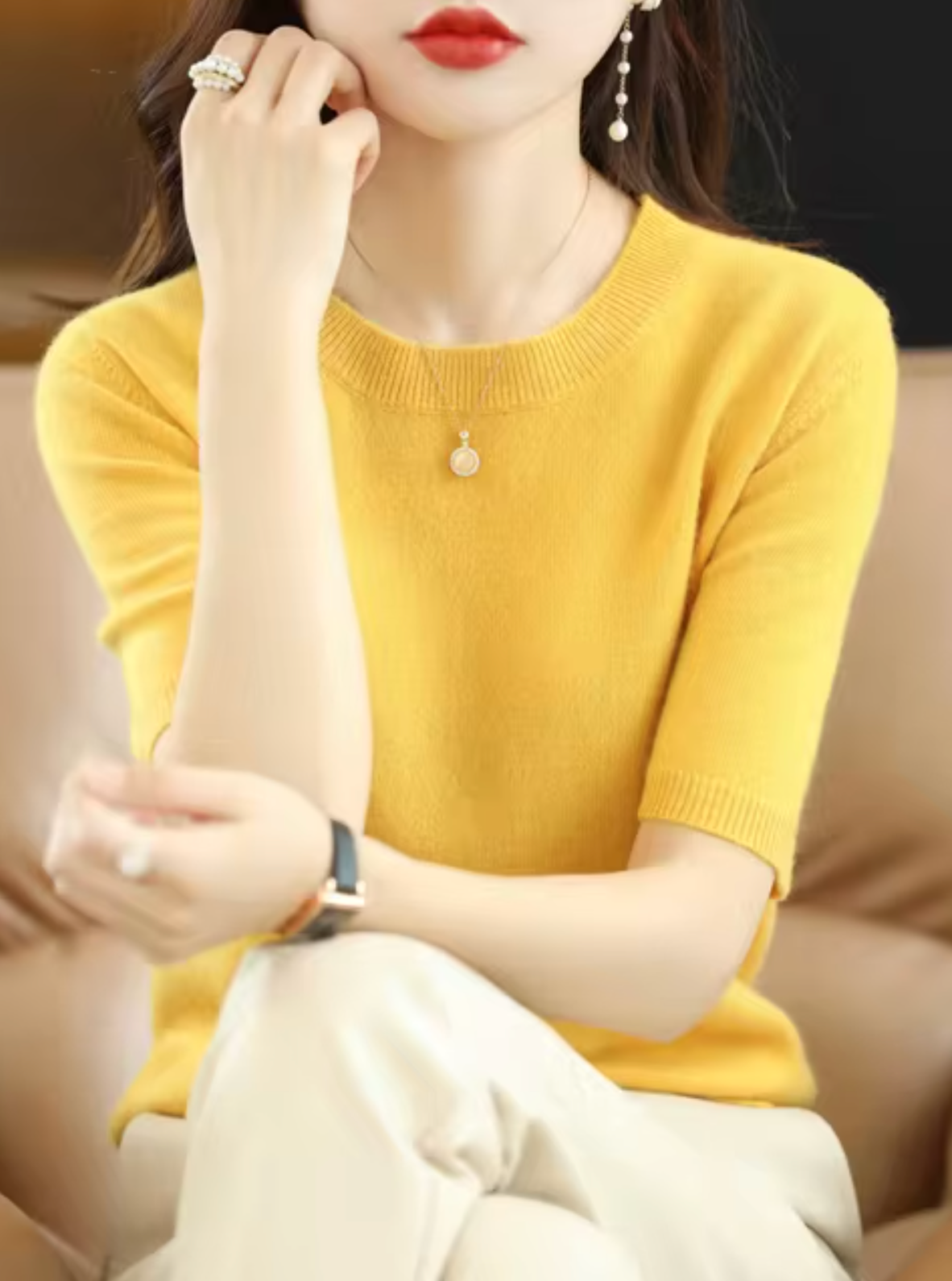 Pull femme à manches courtes