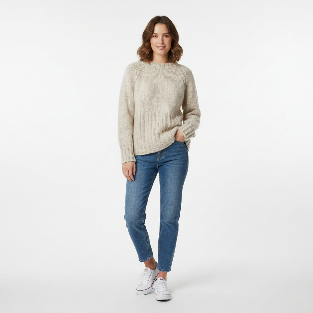 Pull-over tricoté épais pour femme – Encolure ronde et coupe ample