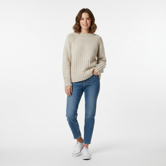 Pull-over tricoté épais pour femme – Encolure ronde et coupe ample