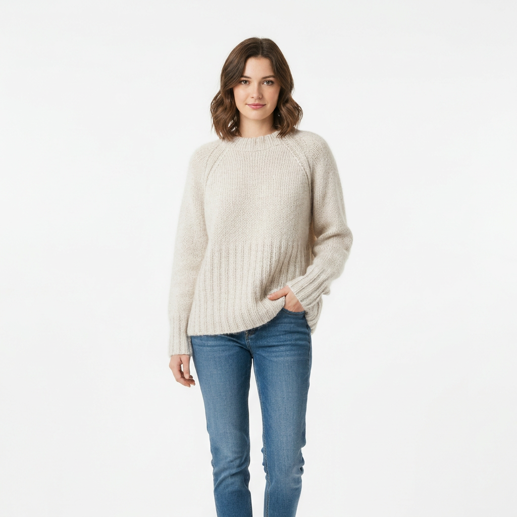 Pull-over tricoté épais pour femme – Encolure ronde et coupe ample