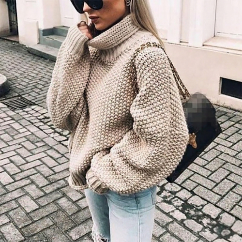 Pull oversize à grosse maille col roulé pour femme
