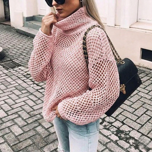 Pull oversize à grosse maille col roulé pour femme