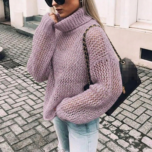 Pull oversize à grosse maille col roulé pour femme