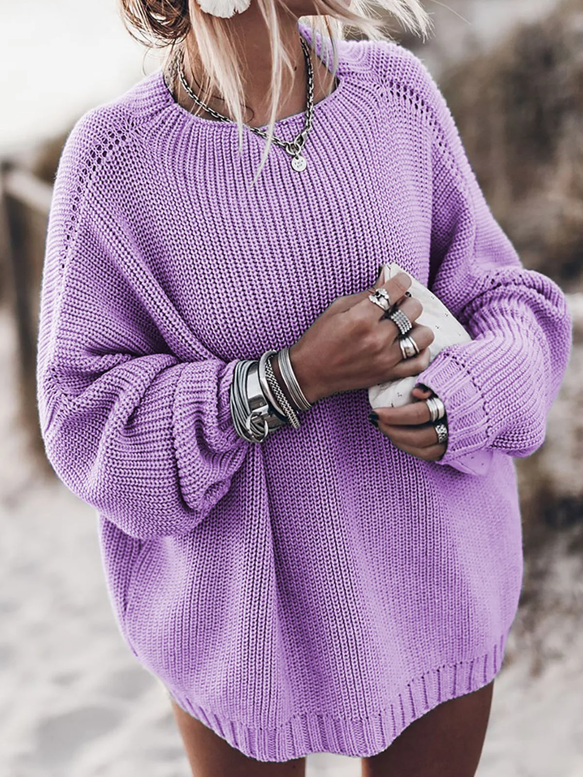 Pull oversize en maille à col rond pour femme