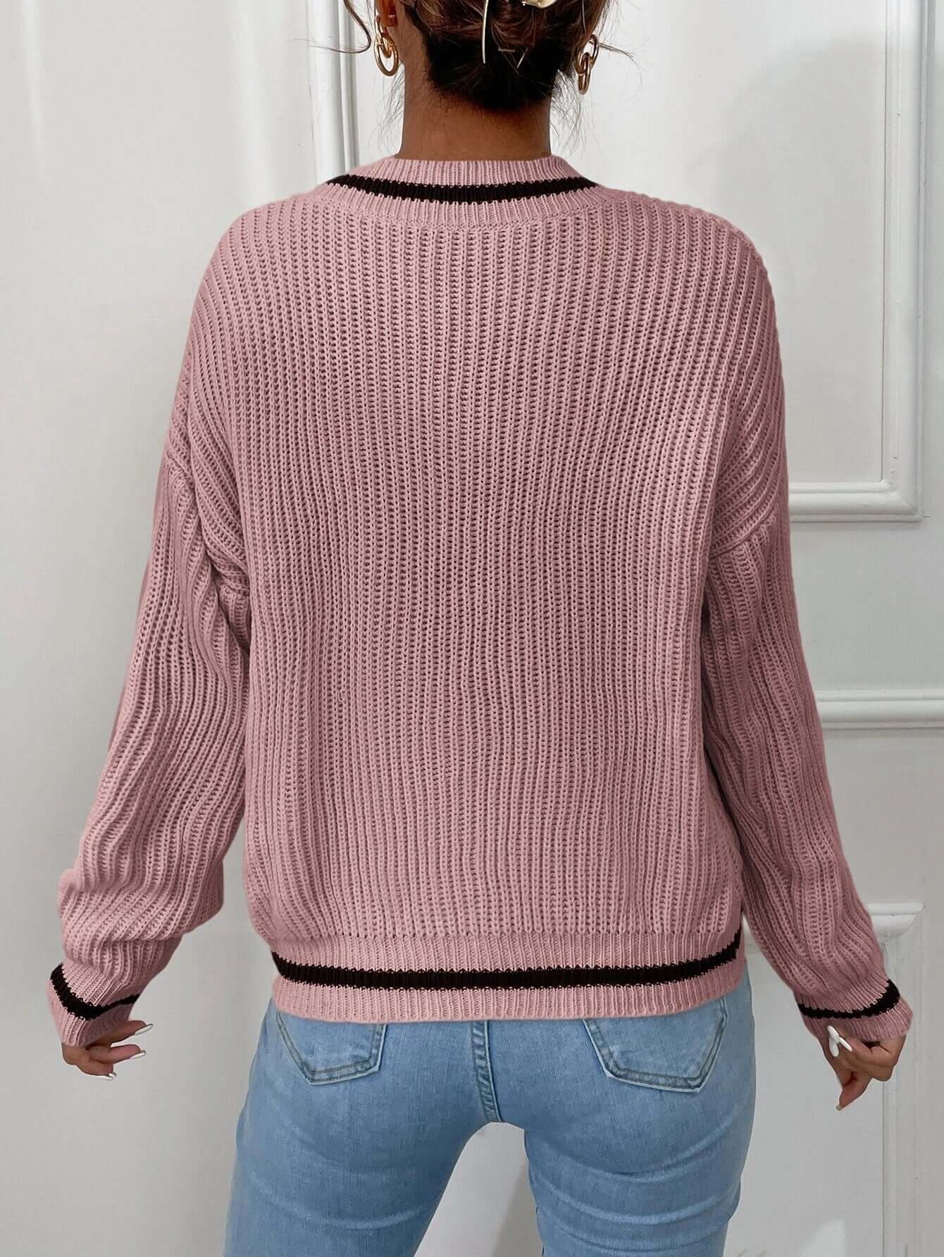 Pull rayé à col en V coupe ample pour femme