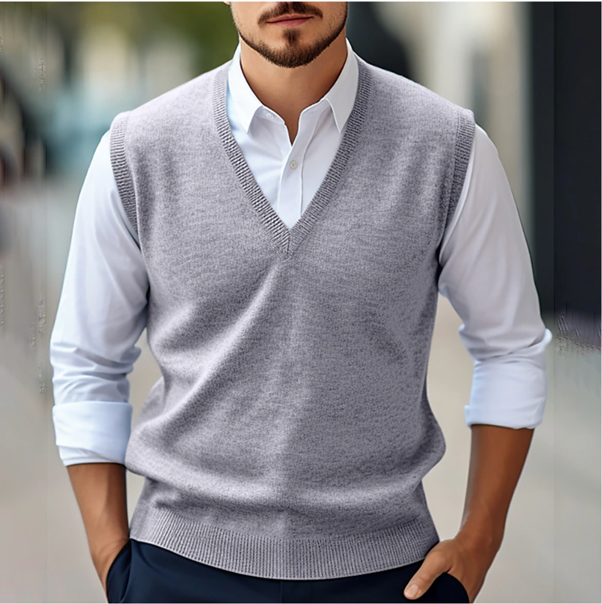 Pull sans manches en maille à col en V pour homme | Mode masculine de printemps et d'automne
