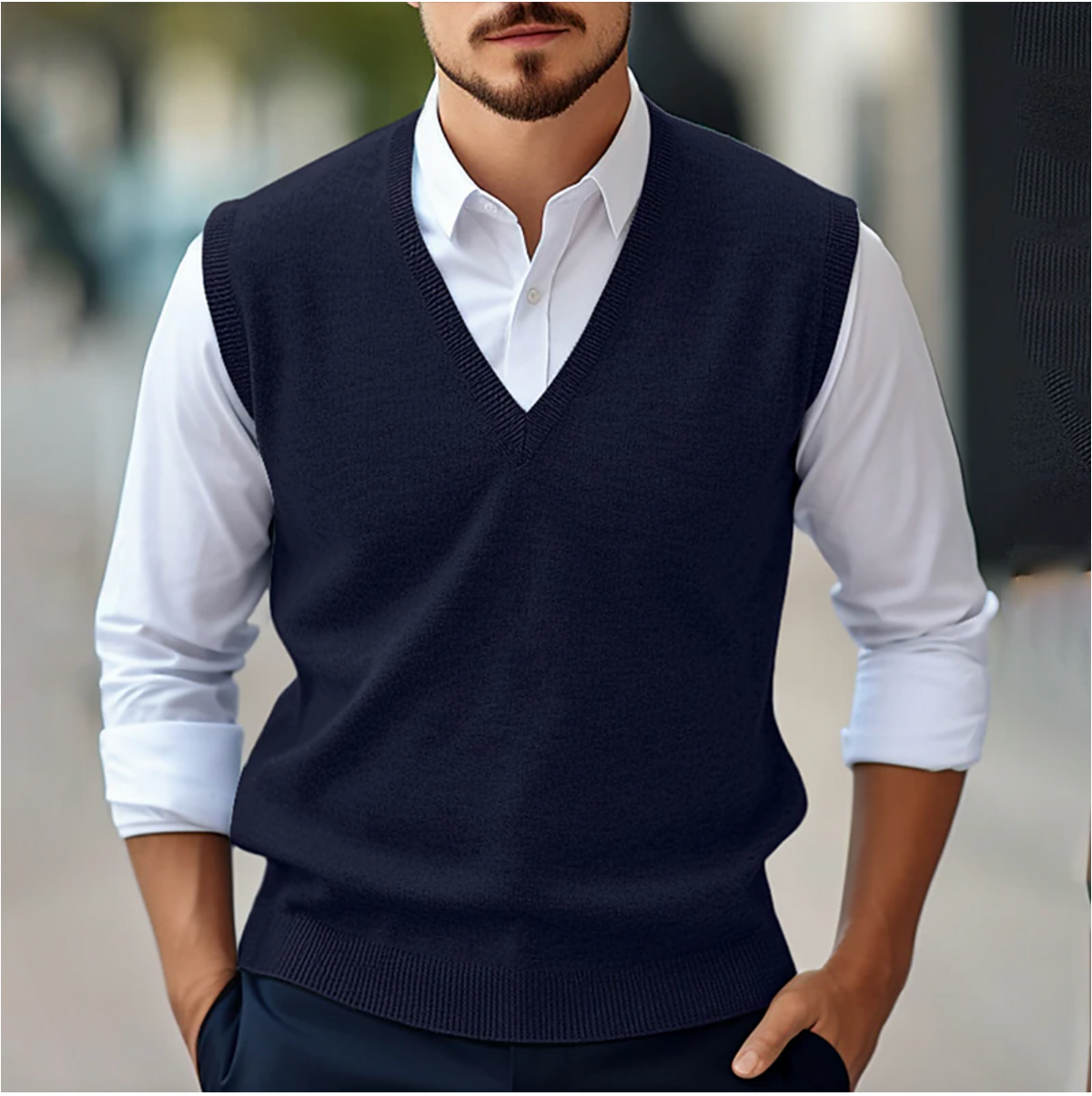 Pull sans manches en maille à col en V pour homme | Mode masculine de printemps et d'automne