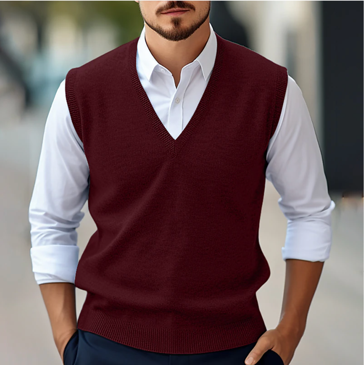 Pull sans manches en maille à col en V pour homme | Mode masculine de printemps et d'automne