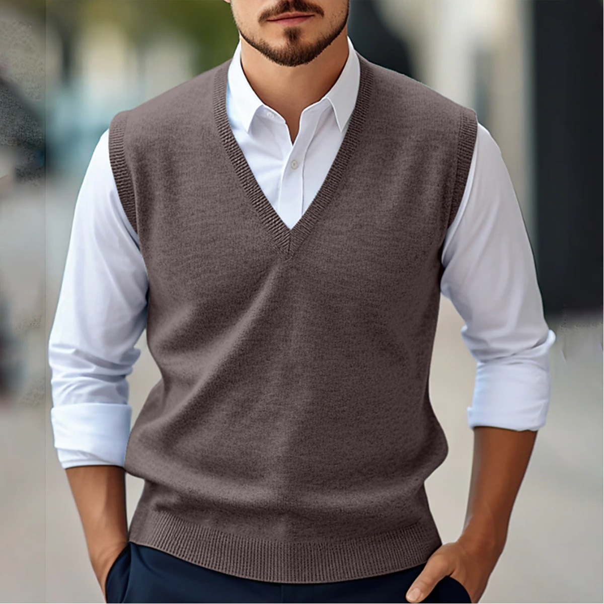 Pull sans manches en maille à col en V pour homme | Mode masculine de printemps et d'automne