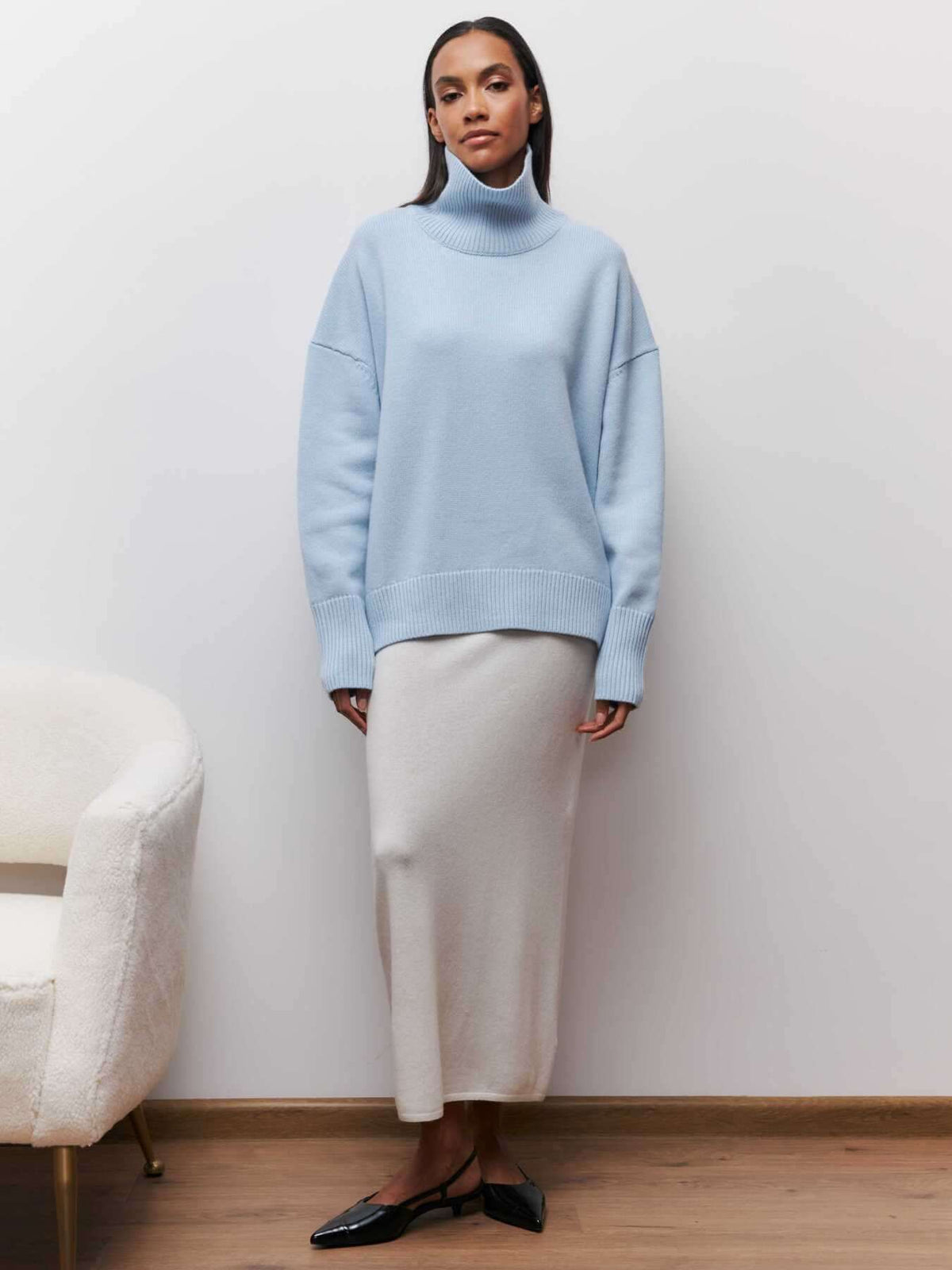 Pull tricot oversized femme col roulé