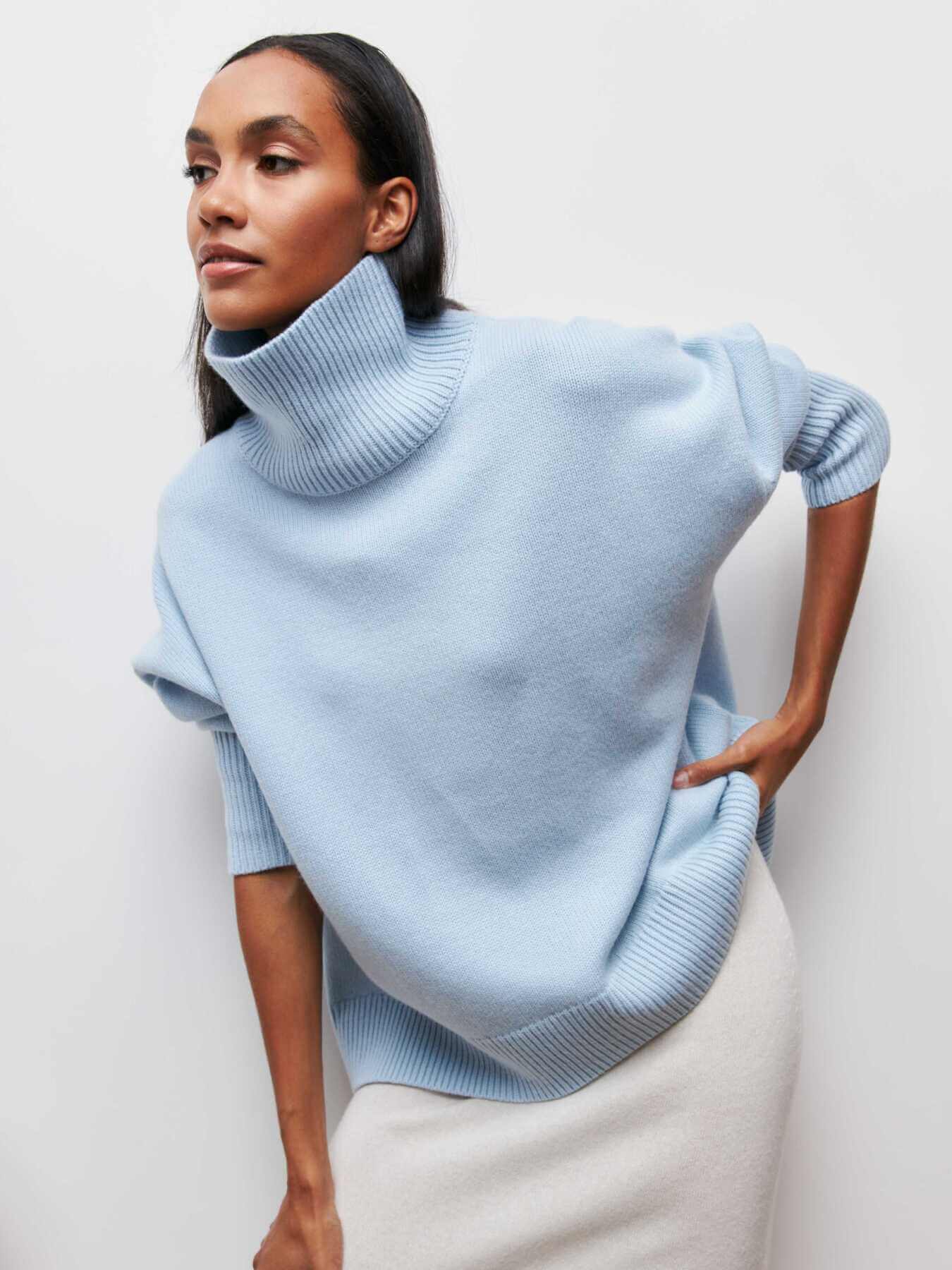 Pull tricot oversized femme col roulé