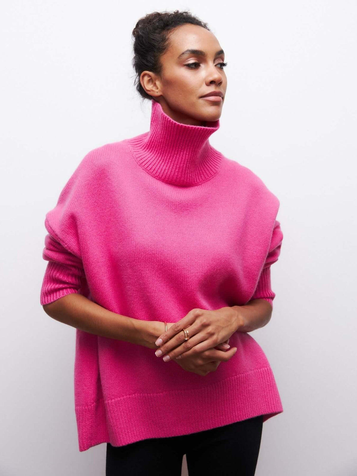 Pull tricot oversized femme col roulé