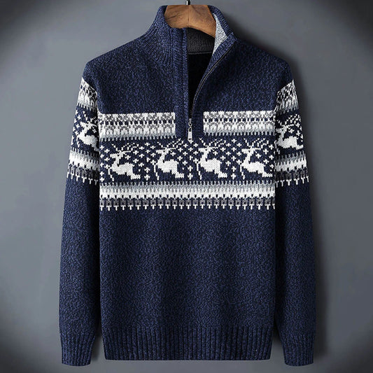 Pull tricoté à demi-zip Fair Isle pour homme