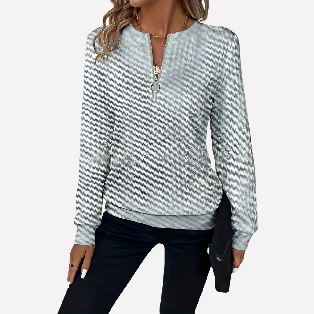 Pull tricoté à motif torsadé et col zippé pour femme